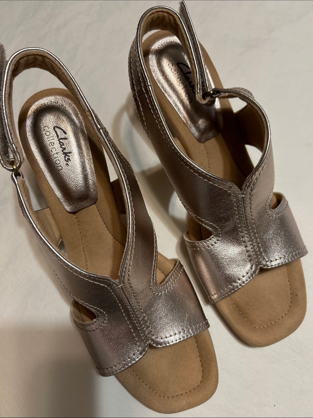 Clarks Metallic Silver Leather Slingback Sandals